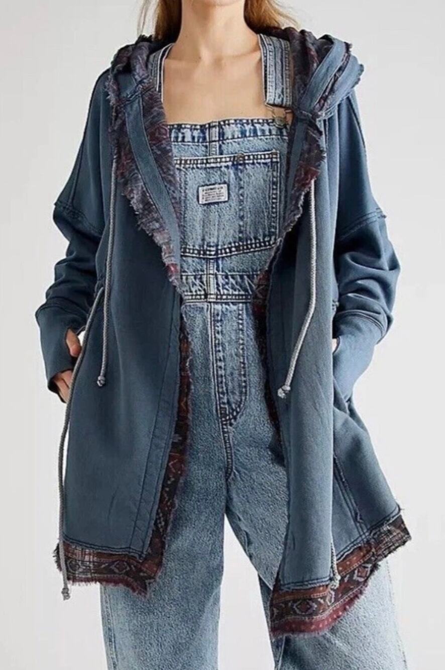 Free People Ritual Cardigan Hooded Women's S Slate Blue Relaxed Oversized Fall